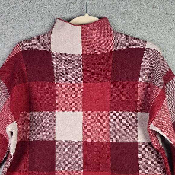 Tahari Buffalo Plaid Mock Neck Sweater Red Cream Large Cozy Fall Trending - Picture 6 of 13